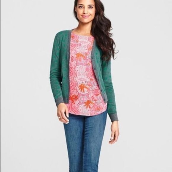 CAbi M Cardigan Sweater Green Polka Dot Gray 903 - Picture 6 of 7